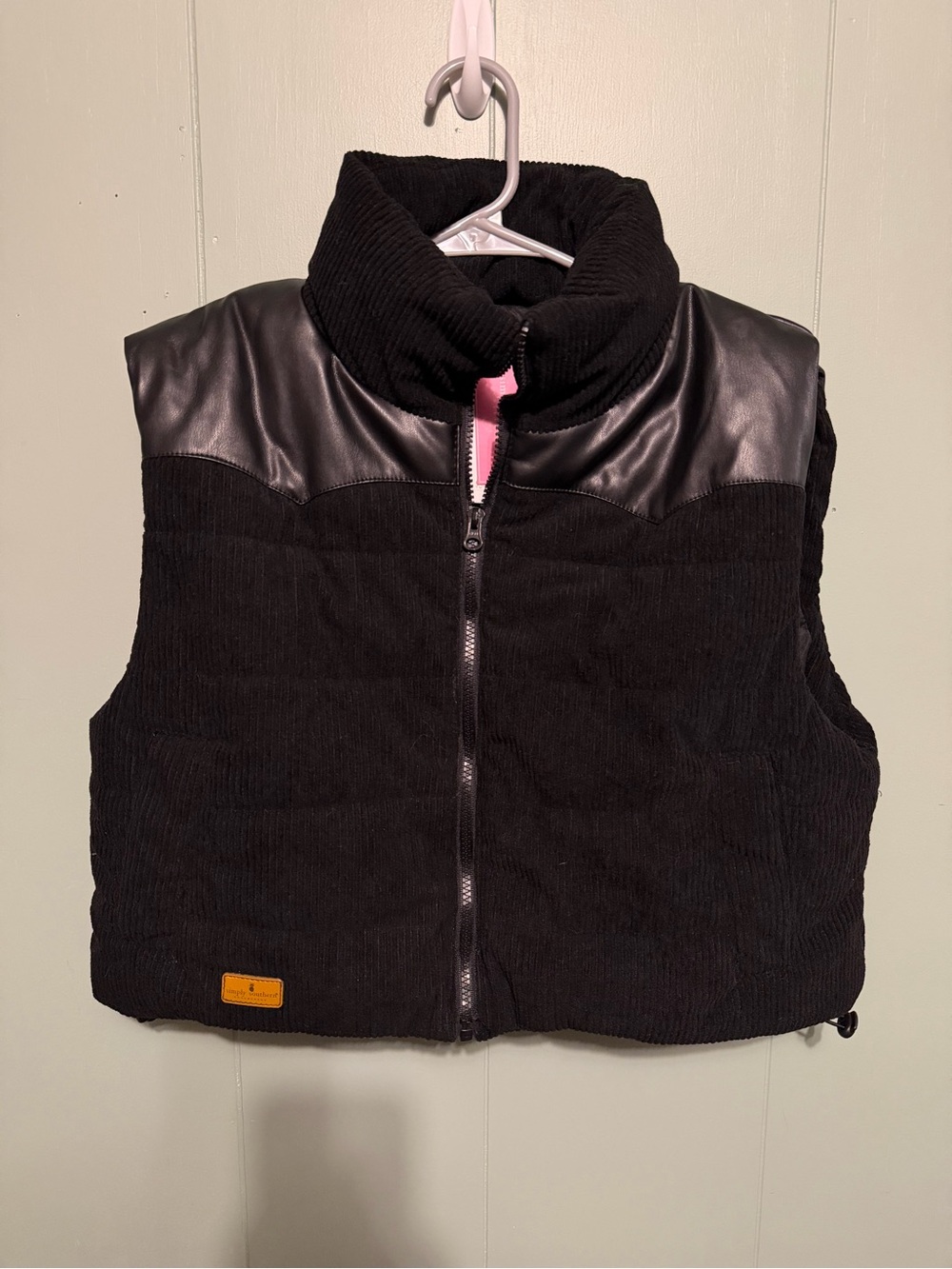Simply Southern Black Quilted Puffer Vest with Faux-Leather Yoke